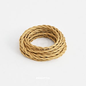 Brass Twisted Fabric Cord - 16Ft Braided Cloth Covered Electrical Wire For DIY Lamps & Lighting Projects - Vintage Lamp, Appliance Revival