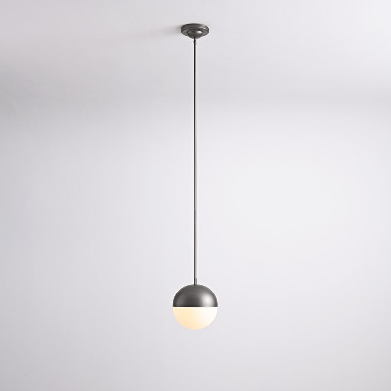 8 Frosted White Globe Pendant Light Black Bronze Mid Century Modern Ceiling Lamp With Extension Rods For Kitchen Islands and Hallways image 3