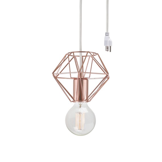 Plug In Pendant Light With Rose Gold Rose Gold Diamond Wire Cage Pendant