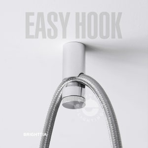 Aluminum Easy Hook - Minimalist Cord Keeper Hook For Swag Pendant, Chandelier Lighting & Hanging Plant - Wall/Ceiling Mountable - 6 Colors