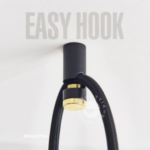Easy Ceiling Hook - Black/Gold Minimalist Cord Hook For Swag Pendant, Chandelier Lighting & Planters Hung On Ceiling And Wall - 6 Colors