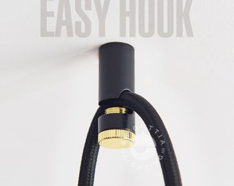 Easy Ceiling Hook - Black/Gold Minimalist Cord Hook For Swag Pendant, Chandelier Lighting & Planters Hung On Ceiling And Wall - 6 Colors