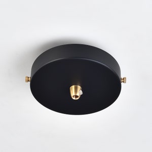 1-Port Black 4.7in Ceiling Canopy With Brass Cord Grip & Hardware - Plug-In To Hardwire Pendant Light Conversion Kit - DIY Lamp Parts