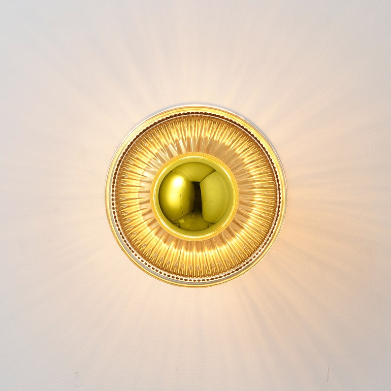 BONNIE Mid Century Industrial Ceiling Flush Mount 1 Light Gold Wall Sconce With Glass Bowl Shade For Modern Bathroom Vanity /& Hallway