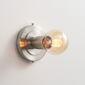 LUNA Brushed Nickel Flush Mount Light - Mid Century Industrial Modern Wall Sconce Or Ceiling Light Fixture For Hallways and Small Rooms