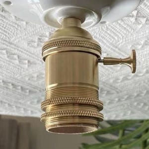 Brass Bulb Socket Ø32mm - Threaded with Shade Rings & Turn On Knob - Shade Ready E26 Lamp Holder for Lighting Project - DIY Lamp Parts