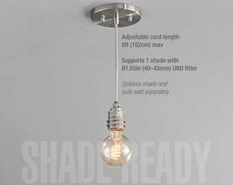 Silver Nickel 1-Light Pendant - Robust Brass Socket For Hanging Lamp Shade - Hardwired & Plug-in Options
