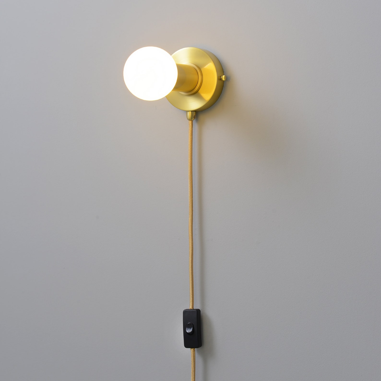 Brushed Gold Plug-in Wall Sconce Light - Industrial Modern Portable ...