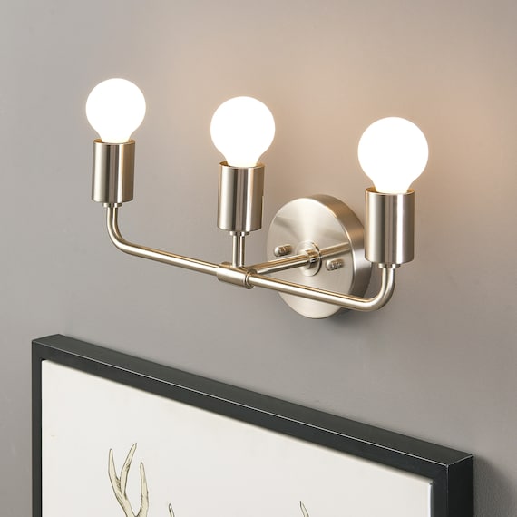 3 light Brushed Nickel Wall Sconce Modern Minimalist Bathroom