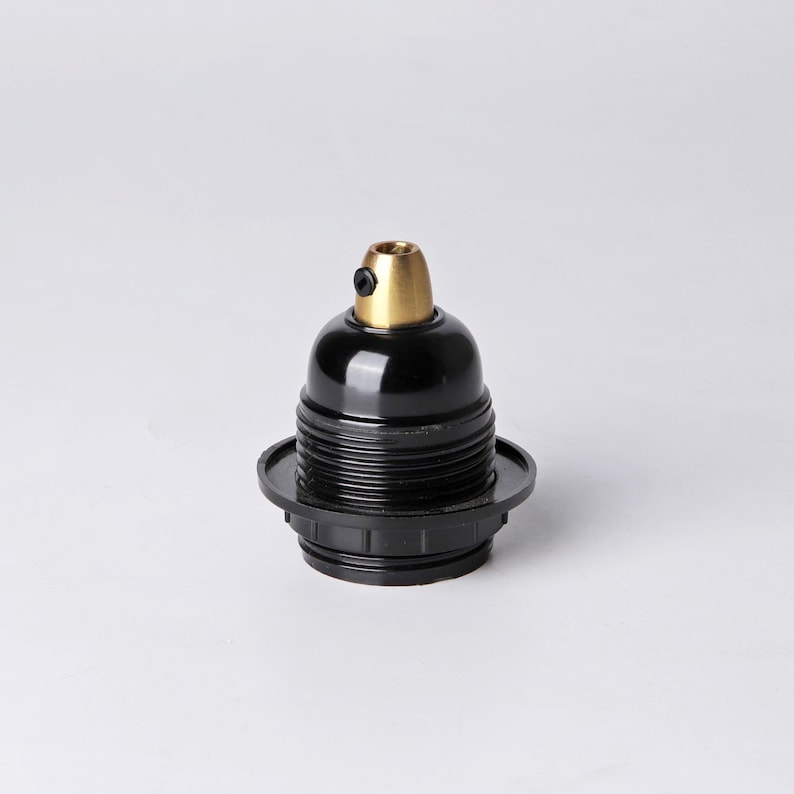 Full Thread Light Socket + Brass Cord Grip - Black Shade Ready E26 Lamp ...