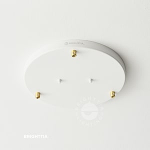 Modern 3-Ports - 12in Canopy Kit With Hardware - White & Gold - Plug-In To Hardwire Pendant Light Conversion - DIY Lighting Lamp Parts