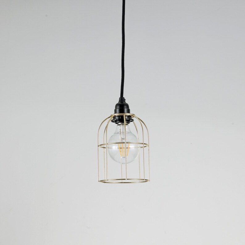 Gold Industrial Light Bulb Cage Pendant Fixture Wire Lamp Shade Modern Hardwired Ceiling