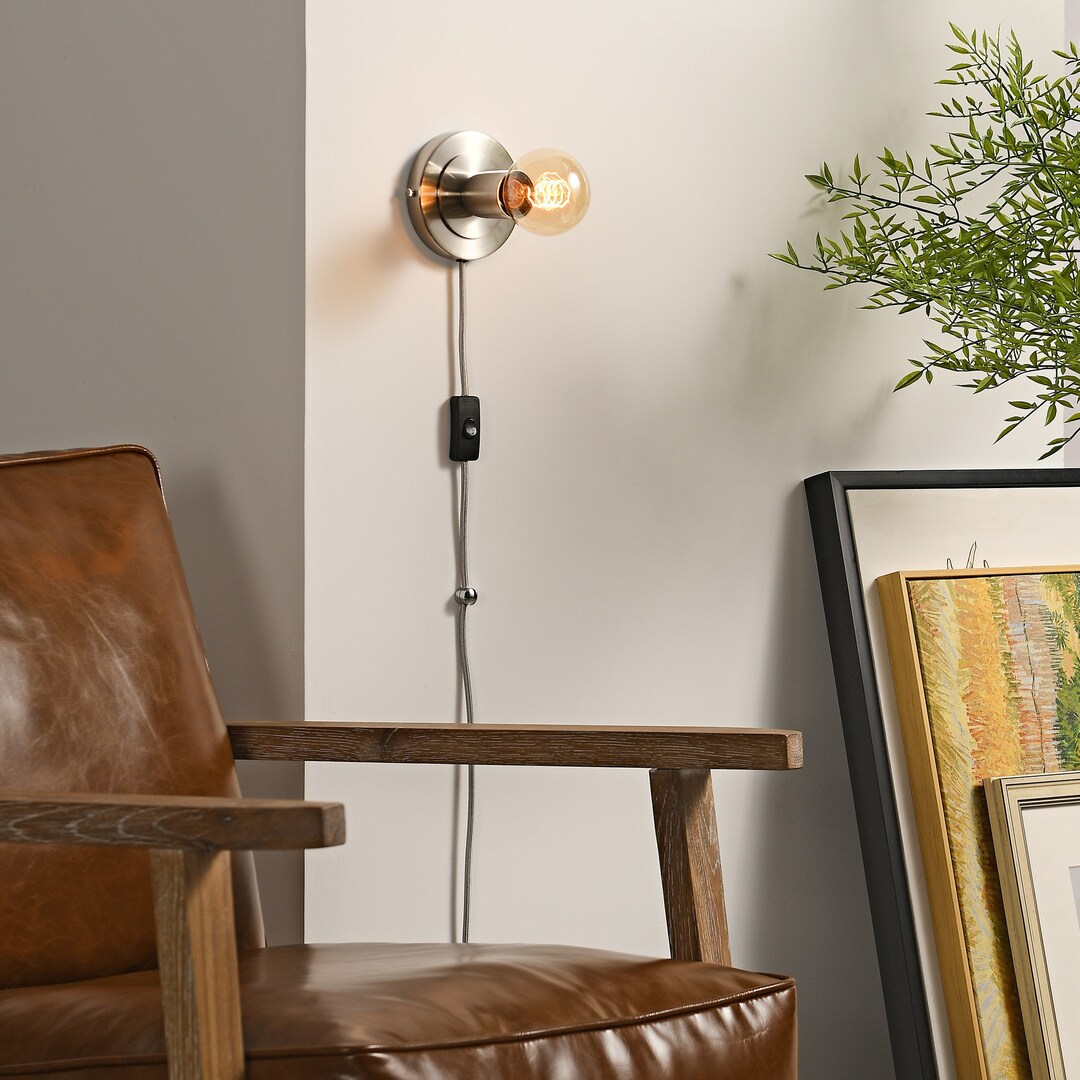Nickel Plug-in Wall Sconce - Mid Century Modern Minimal Bedroom Vanity ...