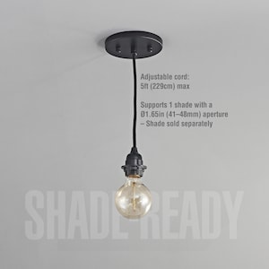 Black 1-Light Shade-Ready Pendant - Modern Minimalist Hanging Swag Lamp - Hardwired & Plug-in Options