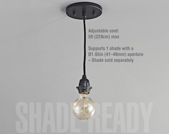 Black 1-Light Shade-Ready Pendant - Modern Minimalist Hanging Swag Lamp - Hardwired & Plug-in Options