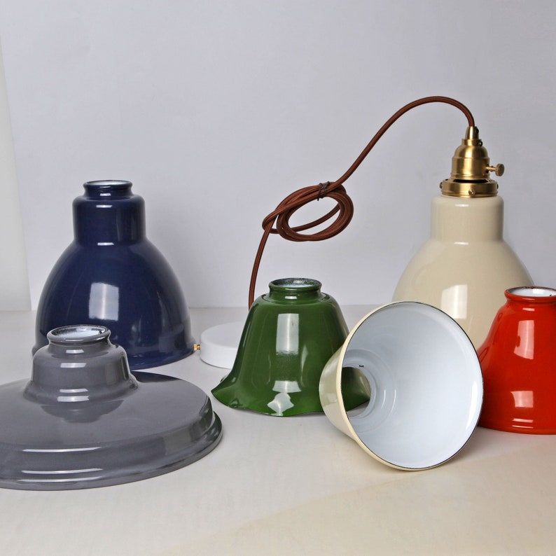 Dark Gray Industrial Pendant Light Fixture 5.5in Porcelain Enamel Metal Lamp Shade Dining & Kitchen Island Hanging Lamp Ceiling Fixture image 9