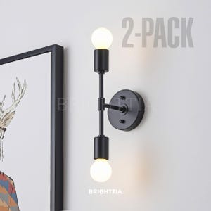 Modern Industrial 2-Light Wall Sconce – Black Exposed Bulb Vanity Light Fixture - 2-Pack