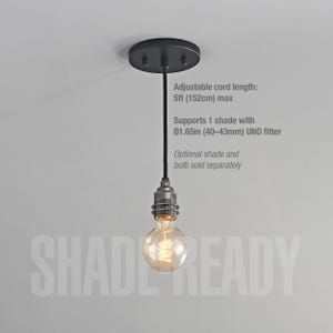 Suspension 1 lumière noir bronze - Douille en laiton robuste pour accrocher un abat-jour - Options câblées et enfichables