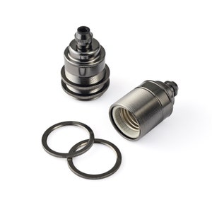Gunmetal Light Bulb Socket With Threads - Shade Ready E26 Lamp Holder for DIY Custom Handmade Lighting Fixtures - Lamp Parts Made With Brass