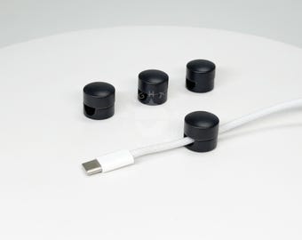 Matte Black Cable Organizer - 4PC Cord Clip For Home Office Desk, Nightstand, Wall and Car - Gift for Him, Her And Students - Solid Brass