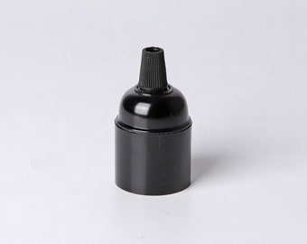 Black Bakelite Thread Less Light Bulb Socket With Nylon Cord Grip - E26 Lamp Holder for Custom Lighting Project Fixtures - DIY Lamp Parts