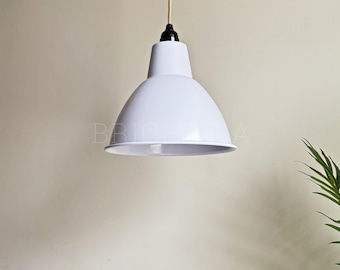 25 cm vit kupolformad taklampa med skärm - Industriell vintagelampa med mässing - Lantgårdsinredning, köksinredning