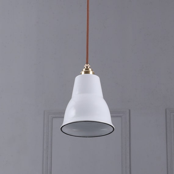 White Industrial Pendant Light Fixture 6in Porcelain Enamel Metal Dome Lamp Shade Dining Kitchen Island Hanging Lamp Ceiling Fixture
