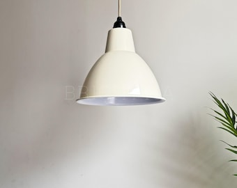 25 cm elfenbensvit kupolformad taklampa - Industriell vintagelampa med mässing - Lantgårdsinredning, köksinredning