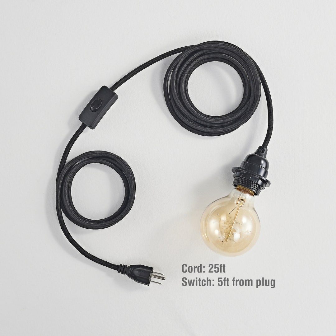 Potable Plug In 25ft Black Portable Plug-in Pendant Light Cord Kit With In-line Switch ...