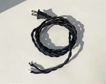 Black Plug-In Twisted Cloth-Covered Power Cord With 2 Prong Plug - 4.75Ft Cord Set For DIY Lamp Projects And Small Vintage Appliance Revival