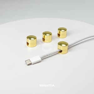 Gold Cable Organizer Set - 4pc Brass Cord Clips for Desk, Wall, or Floor | Wire Management for Home Office, Tech & Electronics
