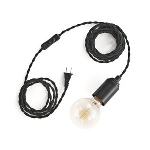 Lámpara colgante enchufable negra mate - Lámpara colgante minimalista industrial moderna - Iluminación portátil para apartamentos y cultivo de plantas (STEP UP)