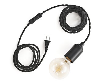 Matte Black Plug-In Pendant - Industrial Modern Minimalist Hanging Swag Lamp - Portable Lighting For Apartment, Growing Plants (STEP UP)