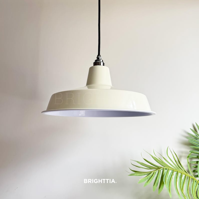 Ivory Classic Cap Lamp Shade - 14in (360mm) Off-White Metal Shade for Industrial Pendant Lights image 3