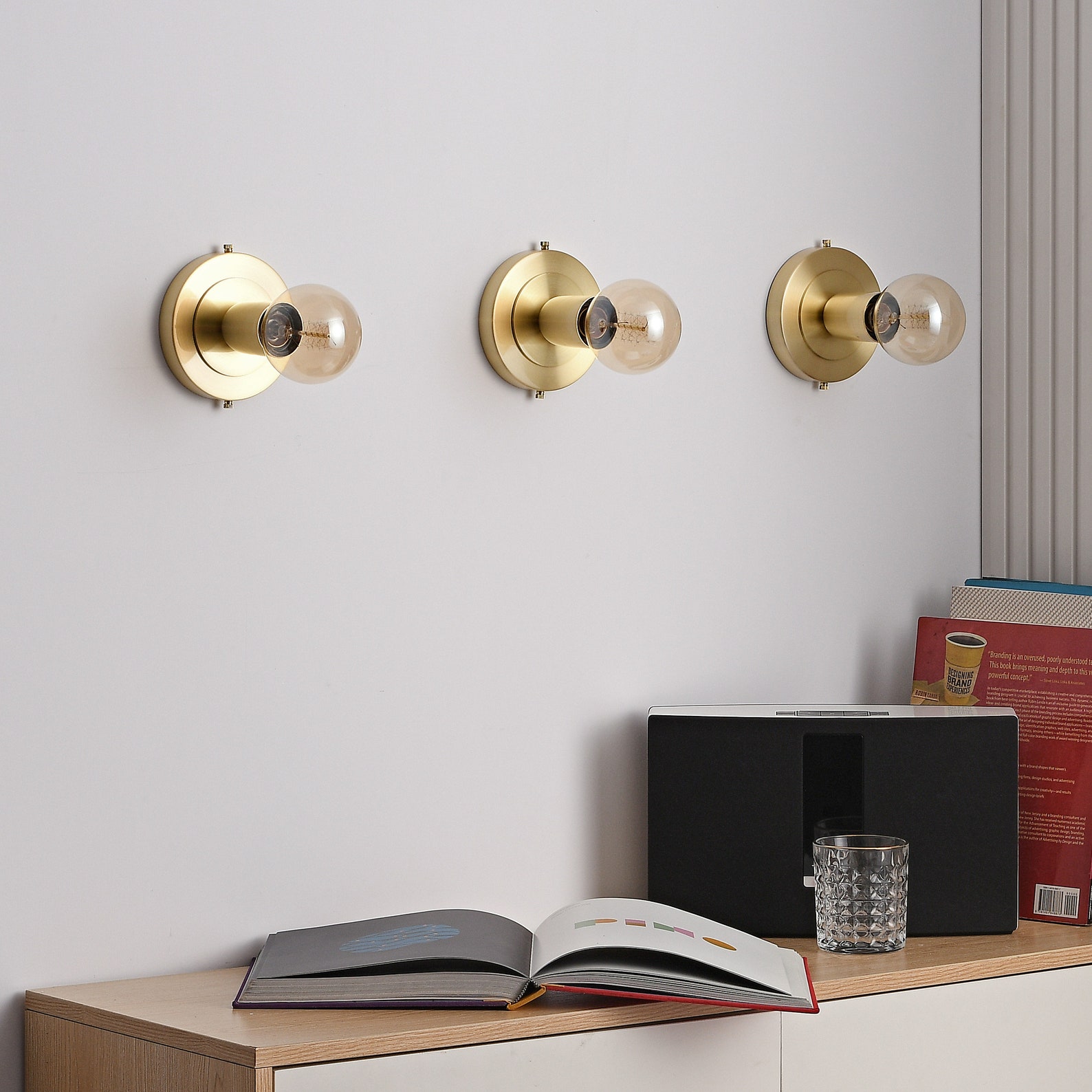 Brushed Gold Wall Sconce Minimal Surface Mount Ceiling Light Etsy