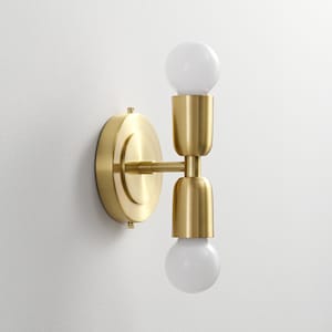 LUNA Duo Brushed Gold Wall Sconce - Mid Century Industrial Modern 2-Light Lamp For Wall And Ceiling - Vanity Mirror and Bathroom Lighting