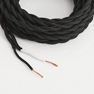 Braided Color Fabric Cord 16Ft Twisted Cloth Covered Electrical Wire For DIY Lamps & Lighting Projects Vintage Lamp Revival 3 Colors Black
