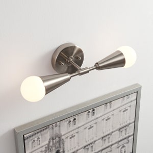 2 Light Brushed Nickel Cone Wall Sconce Mid Century Modern Minimalist Wall & Ceiling Lamp Lighting for Hallway And Bathroom Vanity - VICKY