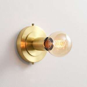 LUNA Brushed Gold Flush Mount Light - Mid Century Industrial Modern Wall Sconce Or Ceiling Light Fixture For Hallways and Small Rooms