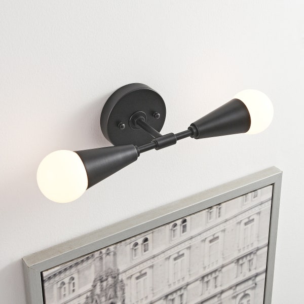 2-flammige schwarze Kegel Wandleuchte Mid Century moderne Wand- & Deckenleuchte - Minimalistische Edison Lampe für Flur und Badezimmer Waschtisch - VICKY