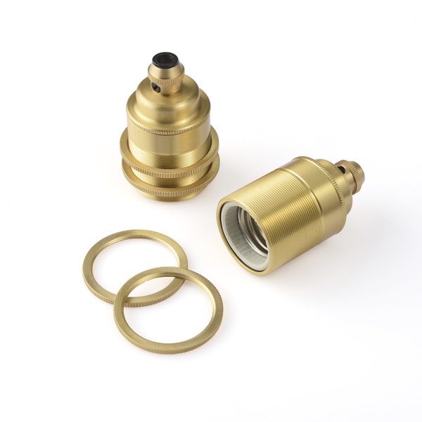 Brass Light Bulb Threaded Socket And Cord Grip - Shade Ready E26 Lamp Holder for Custom Handmade Project Lighting Fixtures - DIY Lamp Parts