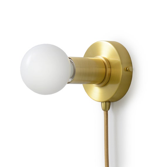 Brushed Gold Plug In Wall Sconce Light With Ring Flush Mount - Flush Wall Sconce Light