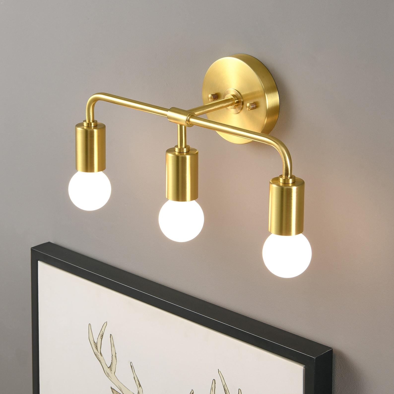 3light Brushed Gold Wall Sconce Modern Minimalist Bathroom Etsy