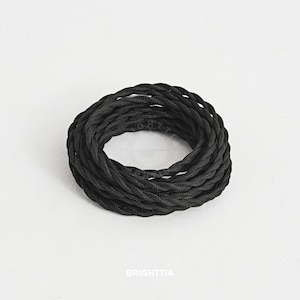 Black Twisted Fabric Cord - 16Ft Braided Cloth Covered Electrical Wire For DIY Lamps & Lighting Projects - Vintage Lamp, Appliance Revival