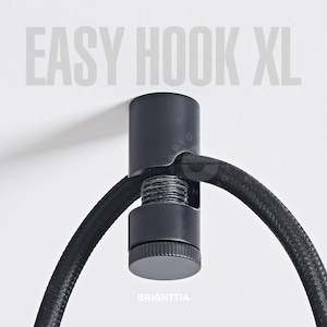 Grand crochet noir facile à utiliser - Crochet de maintien de cordon minimaliste et robuste pour suspension décorative, éclairage de lustre et plante suspendue - Fixation au mur/plafond