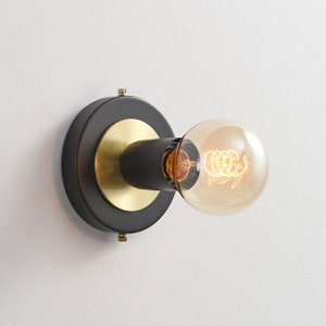 LUNA Black & Gold Flush Mount Light - Mid Century Industrial Modern Wall Sconce Or Ceiling Light Fixture For Hallways and Small Rooms