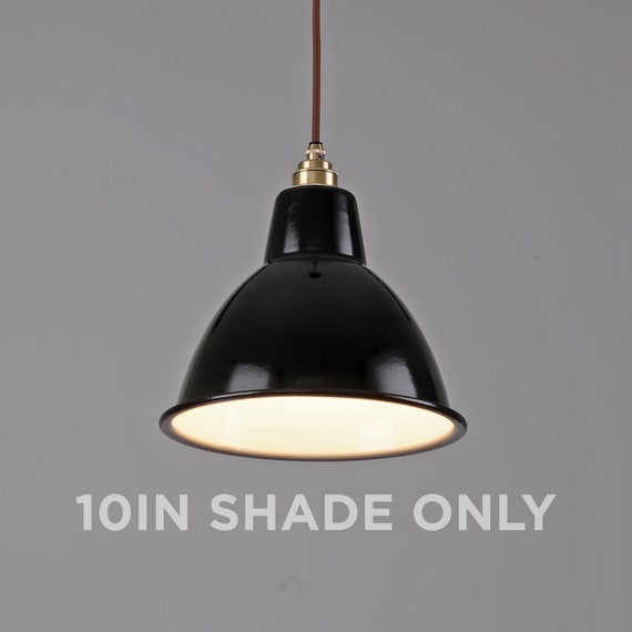 Black Industrial 10in Dome Lamp Shade - Porcelain Enamel Metal Shade for Custom Vintage Pendant Fixture - Barn House, Loft, Kitchen Lighting