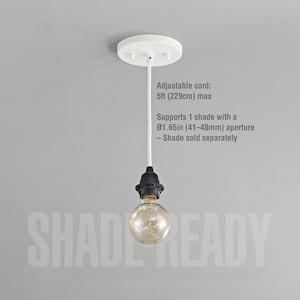 1-Light Shade-Ready Pendant with White Fabric Cord And Black Threaded Socket - Hardwired & Plug-in Options