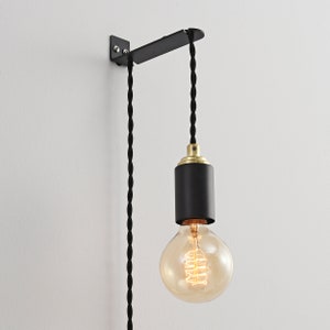 Black & Gold Light with Plug-in Cord And Wall Bracket Kit - Modern Minimalist Exposed Bulb Hanging Light For Wall And Ceiling (STEP UP)