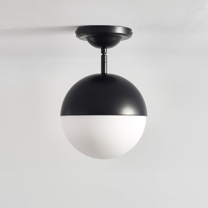 8 Frosted White Globe Pendant Light Black Bronze Mid Century Modern Ceiling Lamp With Extension Rods For Kitchen Islands and Hallways Black